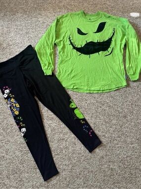 Disney Oogie Boogie Jersey Shirt Nightmare Before Christmas Leggings Med Large